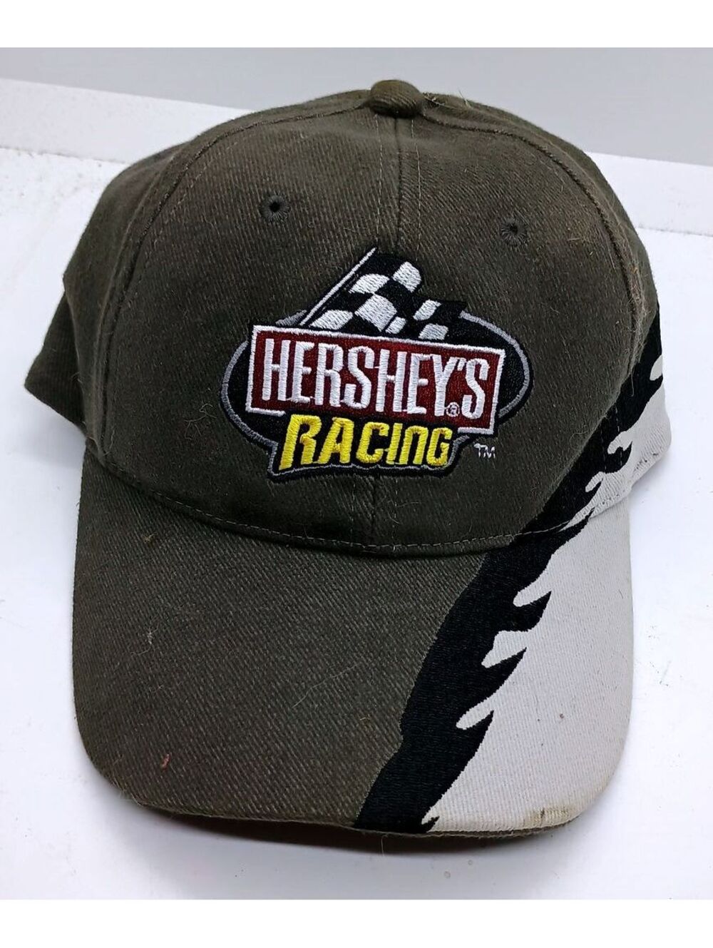 Hershey's Racing Green Baseball Cap with Checkered Flag Logo and Flame Design